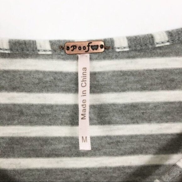 Poof | Grey & White Stripe Pattern Short Sleeves Top Size Medium - Picture 6 of 7